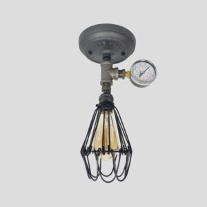 Industrial Pipe Light for Ceiling with Pressure Gauge - Ceiling Light - Statement Light - Cage Lighting-Metal Light - Model no.L001